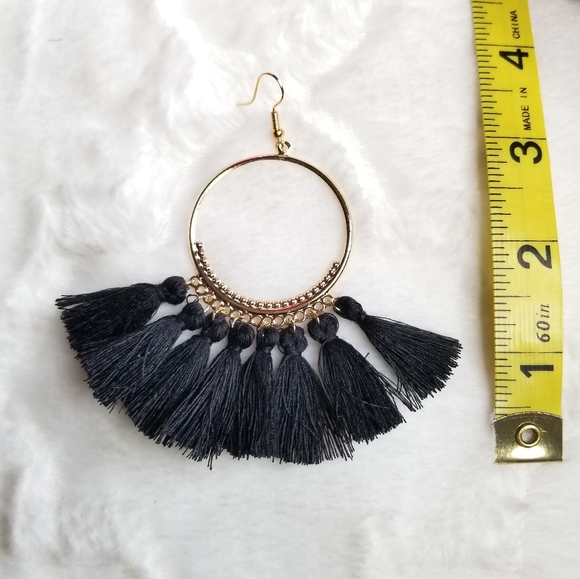 Boho Tassel Statement Earrings Black Festival - Picture 4 of 7